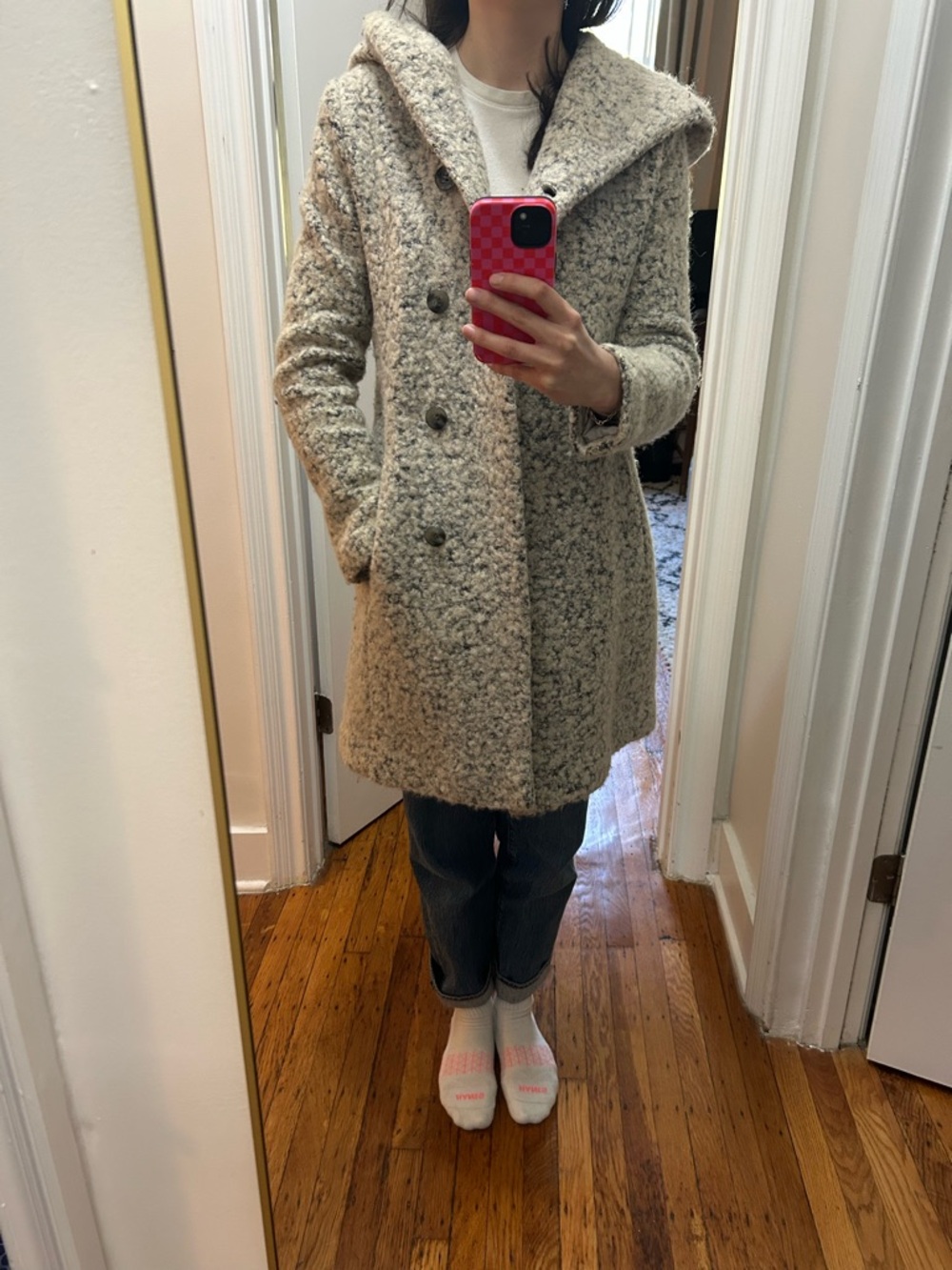 Womens Cream Bouclé Hooded Coat